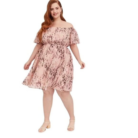 Torrid Mini Chiffon Off Shoulder Skater Dress Animal Womens Size 3X Date Night - Picture 1 of 9